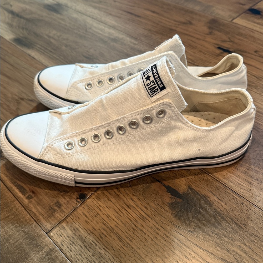 Converse White Canvas Slip-Ons, gently used.